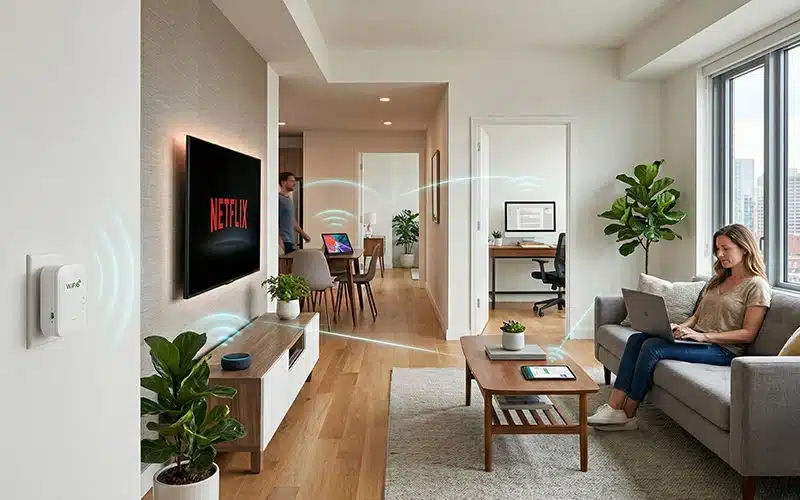 A WiFi 6 Repeater in a Modern Apartment Interior