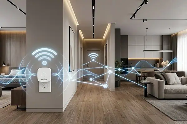 Apartment-hallway-or-compact-living-room-with-wall-plug-repeater